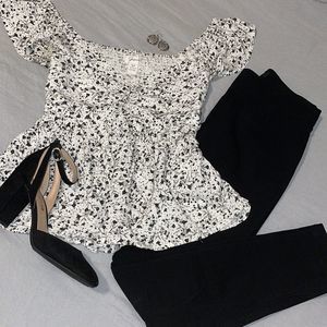 Adorable Black and White Babydoll Top